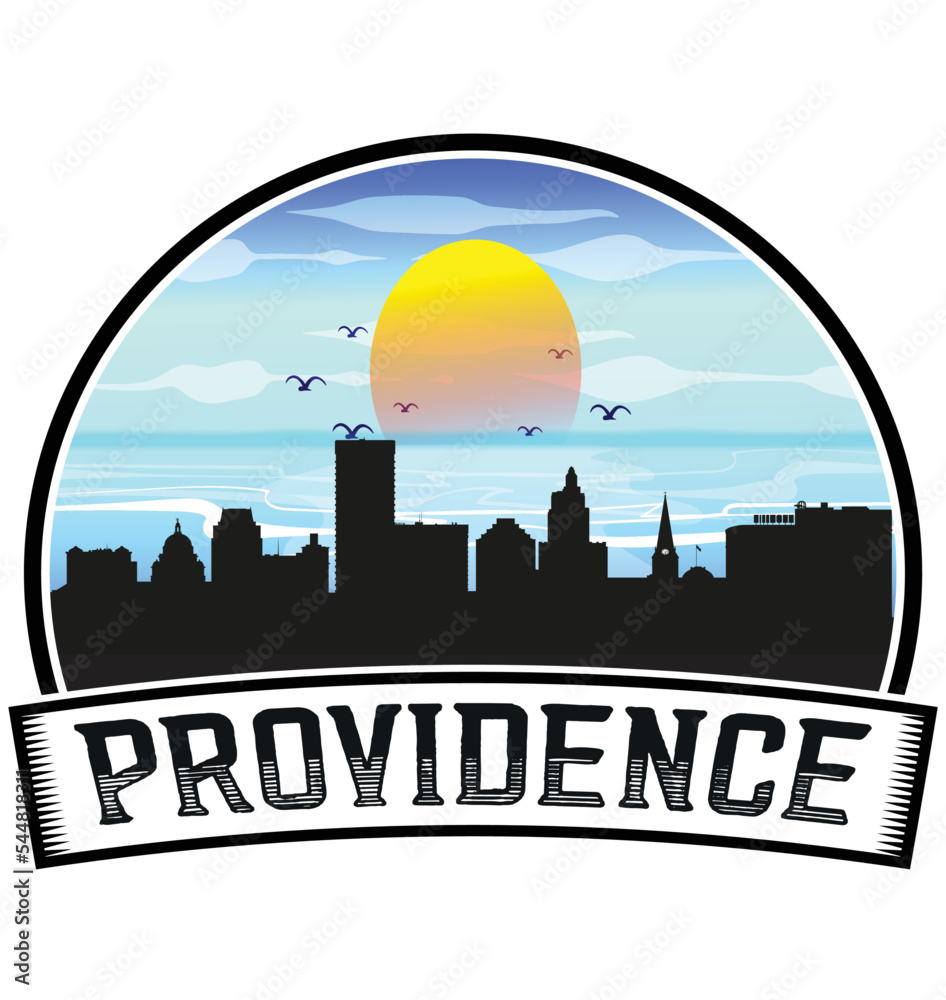 Providence Rhode Island USA Skyline Sunset Travel Souvenir Sticker Logo Badge Stamp Emblem Coat of Arms Vector Illustration EPS