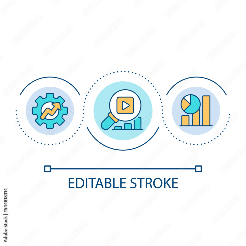 Content results analyzing loop concept icon. Live streaming. Digital marketing. Video blog production abstract idea thin line illustration. Isolated outline drawing. Editable stroke. Arial font used