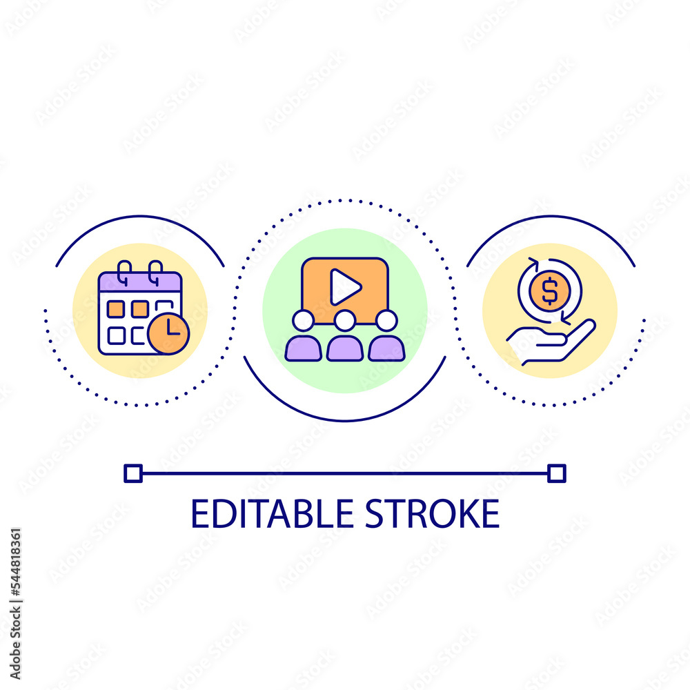 Fototapeta premium Recurring subscribers payments loop concept icon. Online streamer revenue. Video platform. Paid content abstract idea thin line illustration. Isolated outline drawing. Editable stroke. Arial font used