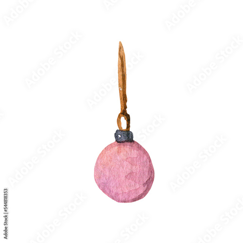 Watercolor Christmas tree toy, soft illustration, single, simple, cute