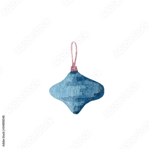 Watercolor Christmas tree toy, soft illustration, single, simple, cute