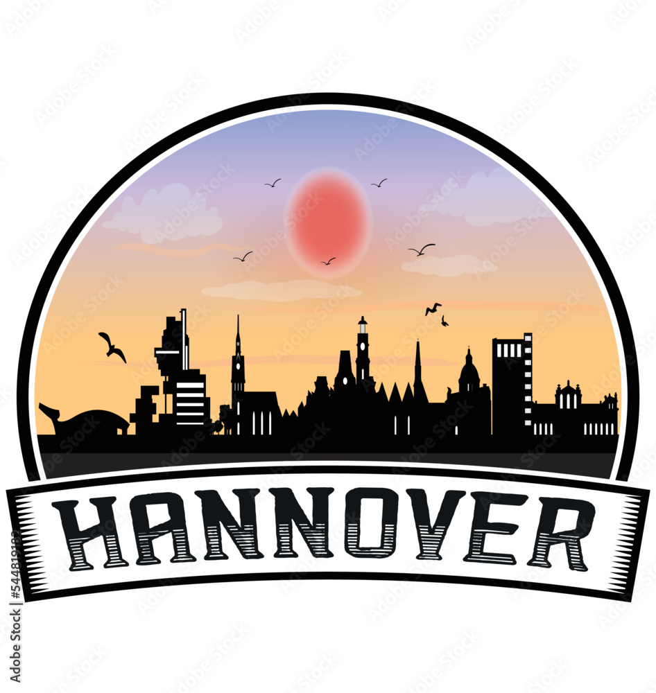 Hannover Germany Skyline Sunset Travel Souvenir Sticker Logo Badge Stamp Emblem Coat of Arms Vector Illustration EPS