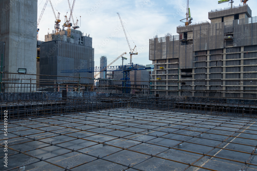 Fototapeta premium Rusted Steel Reinforcement for Post-Tension Concrete Floors is a floor system which draws prestressed wire.