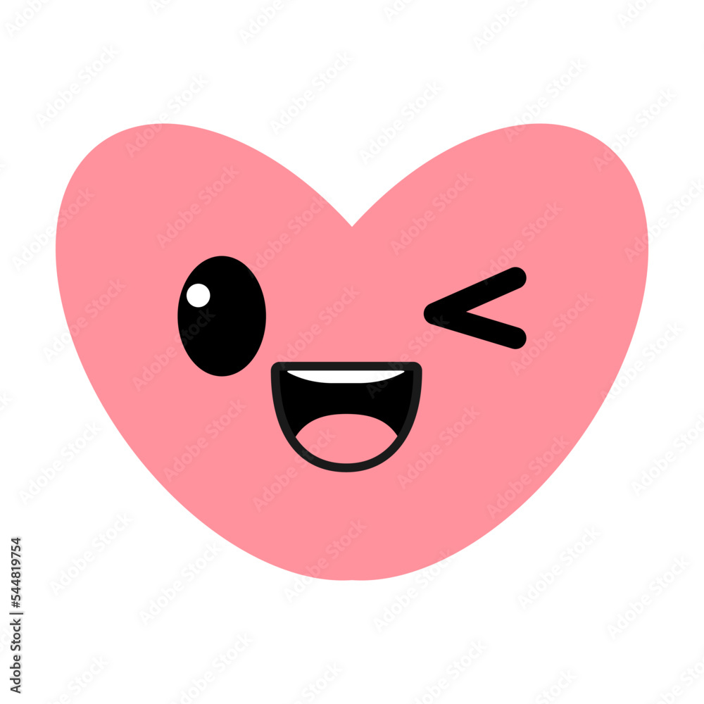 Pink heart with kawaii eyes Flat illustration Pink heart with kawaii eyes Flat illustration