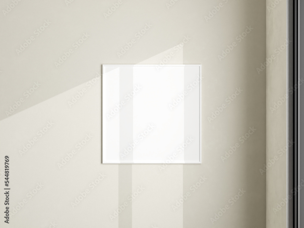 Photo frame mockup on white wall. Minimalist background. Blank picture frame mockup in living room. Poster mockup. Clean, modern, minimal frame. 3d rendering. Photo frame mockup on white wall. Minimalist background. Blank picture frame mockup in living room. Poster mockup. Clean, modern, minimal frame. 3d rendering.