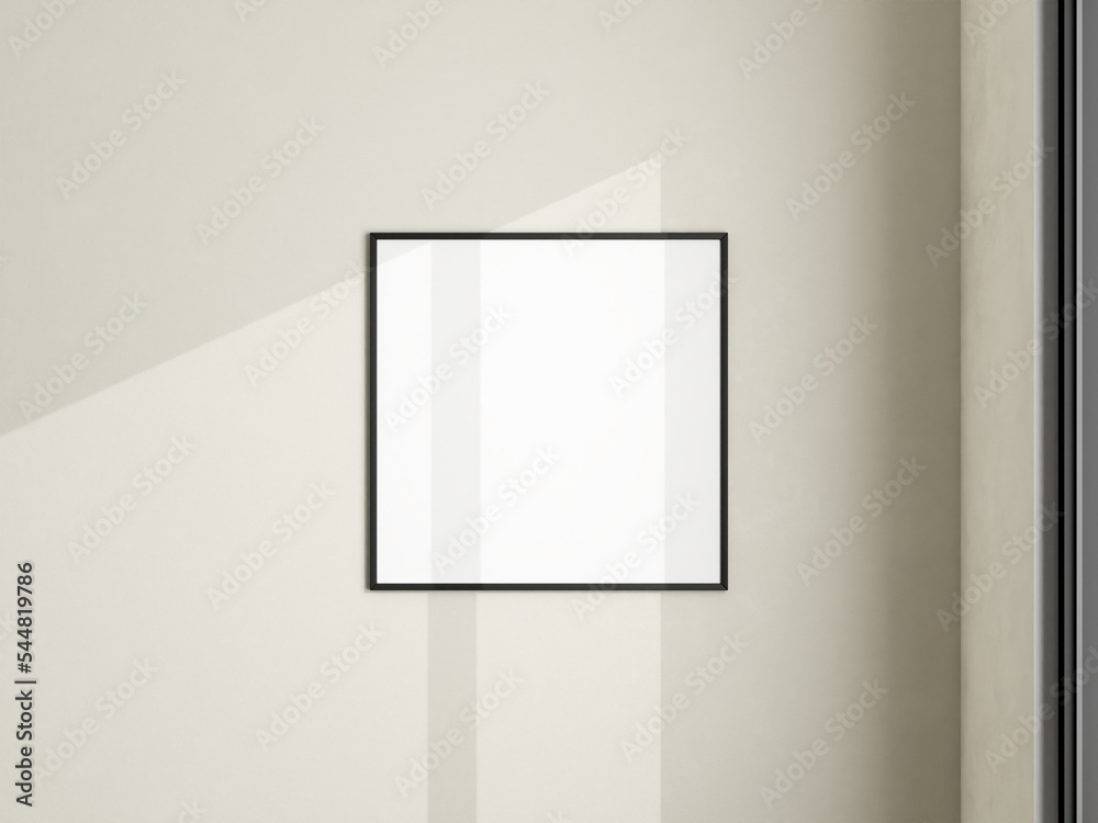 Photo frame mockup on white wall. Minimalist background. Blank picture frame mockup in living room. Poster mockup. Clean, modern, minimal frame. 3d rendering. Photo frame mockup on white wall. Minimalist background. Blank picture frame mockup in living room. Poster mockup. Clean, modern, minimal frame. 3d rendering.