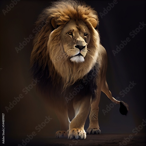 Majestic lion  king of the animals. Ai generated photorealistic illustration. Is not based on any original image  character or person