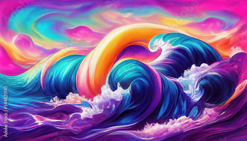 Colorful abstract ocean waves in rainbow colors as wallpaper background illustration