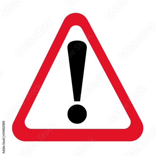 Warning sign in red triangle, attention, danger icon. 