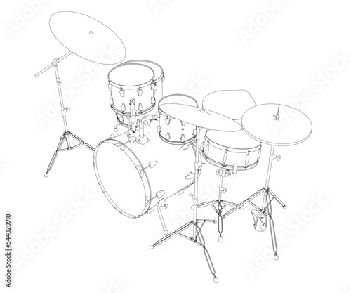 Wallpaper Mural Outline of a drum musical set from black lines isolated on a white background. Isometric view. 3D. Vector illustration. Torontodigital.ca