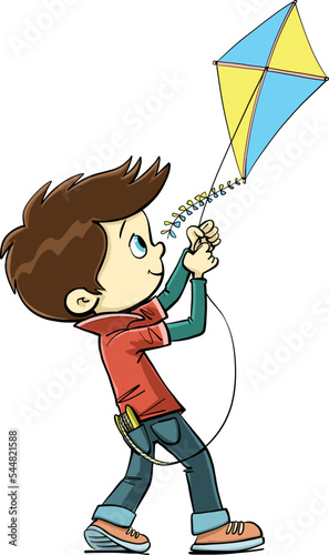 boy flies a kite with the colors of the Ukrainian flag high