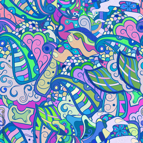 Tracery seamless pattern. Mehndi design. Ethnic doodle texture. Curved doodling background. Vector