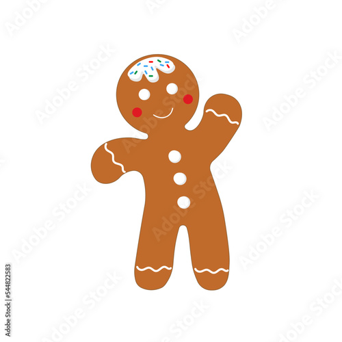 Gingerbread man. Christmas icon on transparent background. Holiday winter symbols. Cartoon colorful illustration.
