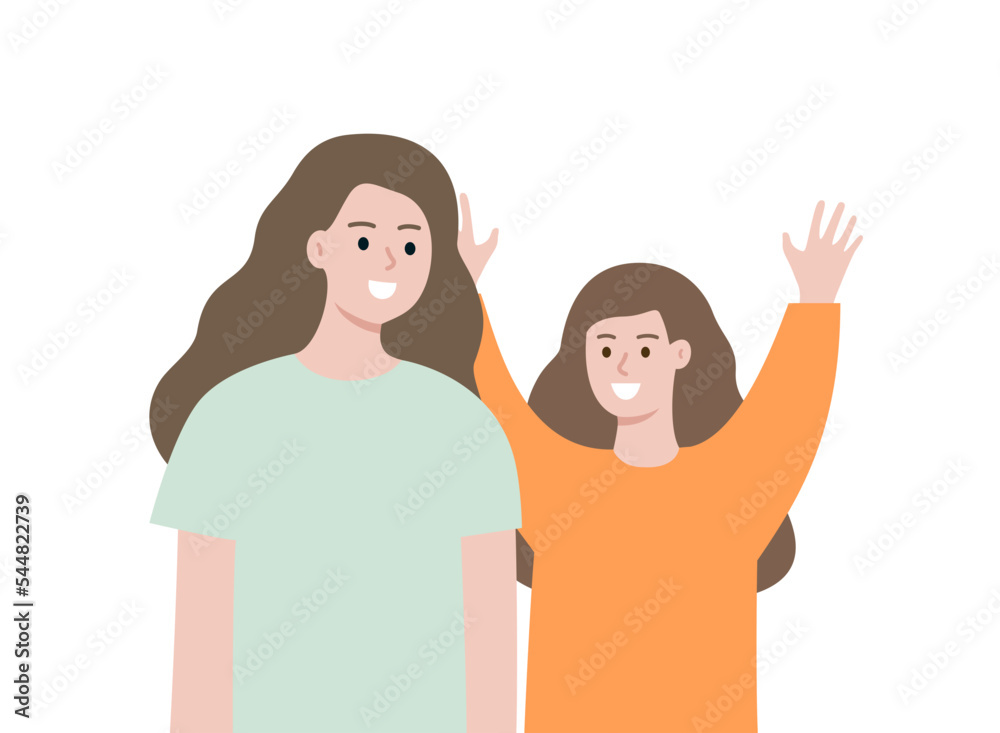 Happy Mother and and daughter portrait. Family support, positive relationship, communication, parenting concept. Flat cartoon people vector design illustration. Happy Mother and and daughter portrait. Family support, positive relationship, communication, parenting concept. Flat cartoon people vector design illustration.