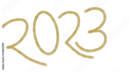 2023 new year typography design. happy new year. colors of gold glitter typographic illustration with free spaces.