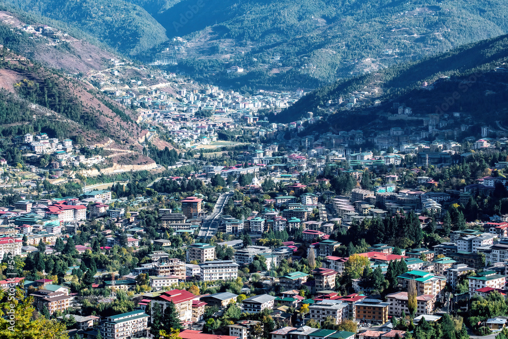 Bird eye view of capital city of Bhutan