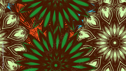 Flowers. Seamless floral background. Tracery handmade nature ethnic fabric backdrop pattern. Textile design texture. Decorative color art. Vector