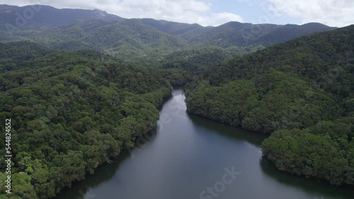 Lake Morris - Fresh Water Reservoir Dam In Cairns, North Queensland, Australia - aerial drone shot photo