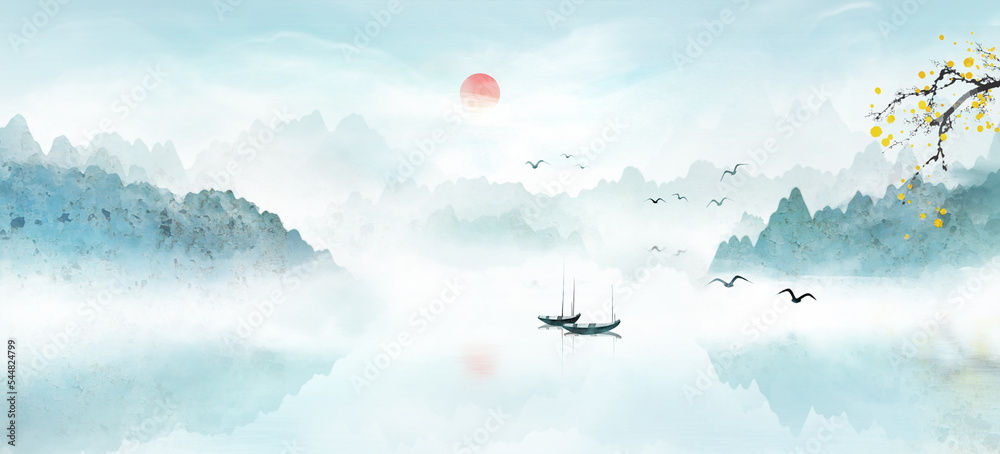 Chinese style color artistic landscape painting background Chinese style color artistic landscape painting background