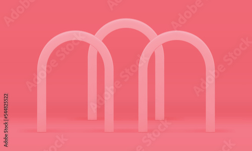 3d arch three pink curved column decor element decorative showcase realistic vector
