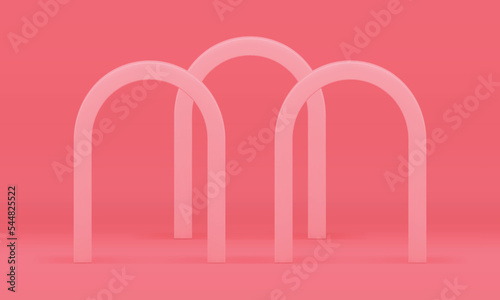 3d arch three pink curved column decor element decorative showcase realistic vector