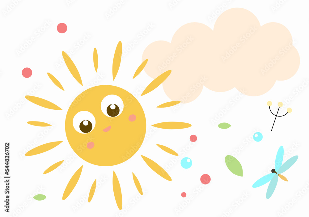Cheerful sun on a summer day to have fun with a cloud
