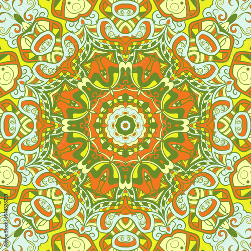 Seamless tile texture. Tracery mehndi design image. Ethnic doodle art. Curved doodling picture. Vector