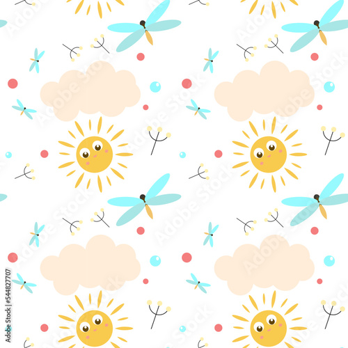 Solar paternal illustrations of the sun and dragonfly