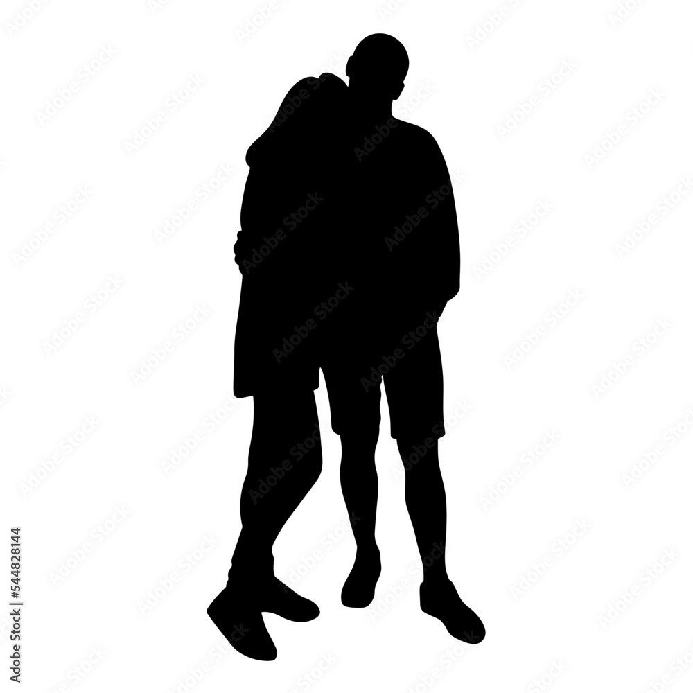 Man And Woman Hugging Isolated Silhouette White Background Heterosexual Couple Shadow Together