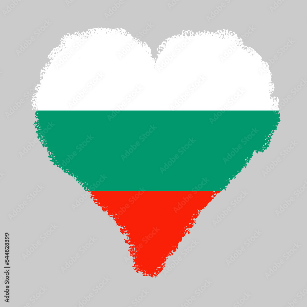 Bulgaria colorful flag in heart shape with brush stroke style isolated on grey background Bulgaria colorful flag in heart shape with brush stroke style isolated on grey background