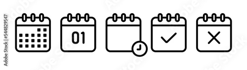 Calendar Icon set collection. Set of calendar symbols with diffrent option for time symbol. Vector illustration