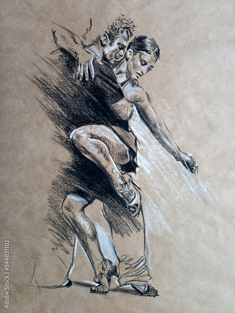 Fototapeta premium Couple man and woman dancing salsa tango art drawing 