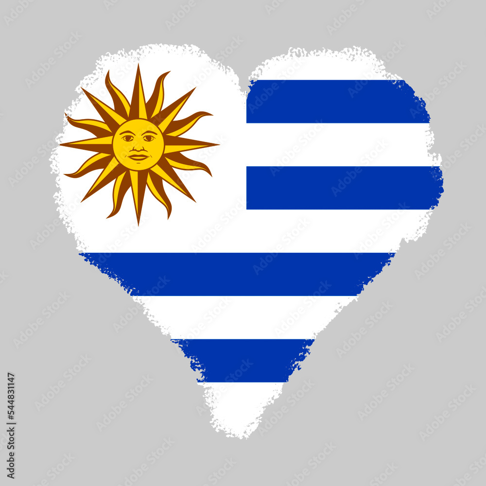 Obraz premium Uruguay colorful flag in heart shape with brush stroke style isolated on grey background
