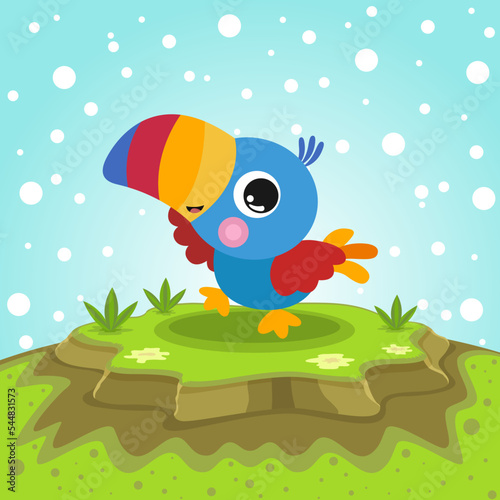Cute parrot wild animal. Vector illustration of funny happy animals. Illustrations for printing such as book covers, flyers, cards, education, wallpapers, banners and others.