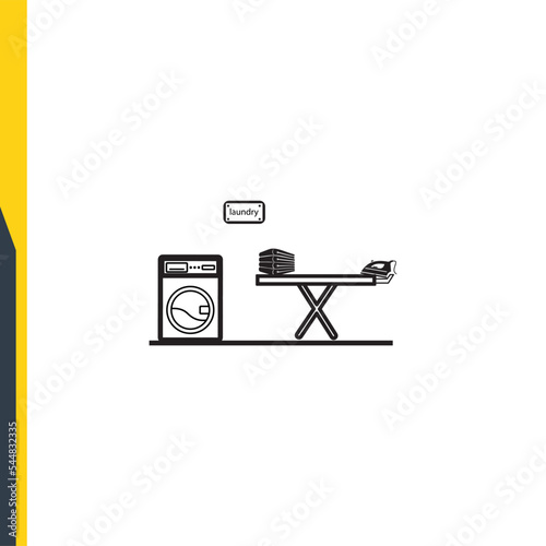 Laundry room - washing machine, ironing board and iron, icon vector