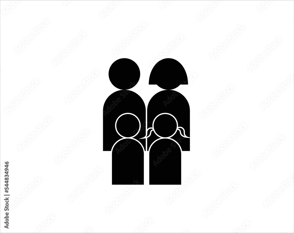 father and mother logo or icon vector design with two sons and daughters in black or silhouette father and mother logo or icon vector design with two sons and daughters in black or silhouette