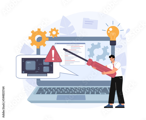 Concept for a computer repair service. Vector illustration.