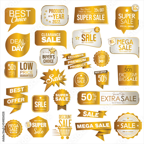 Fotografie, Obraz Collection of golden premium badge stickers and seals