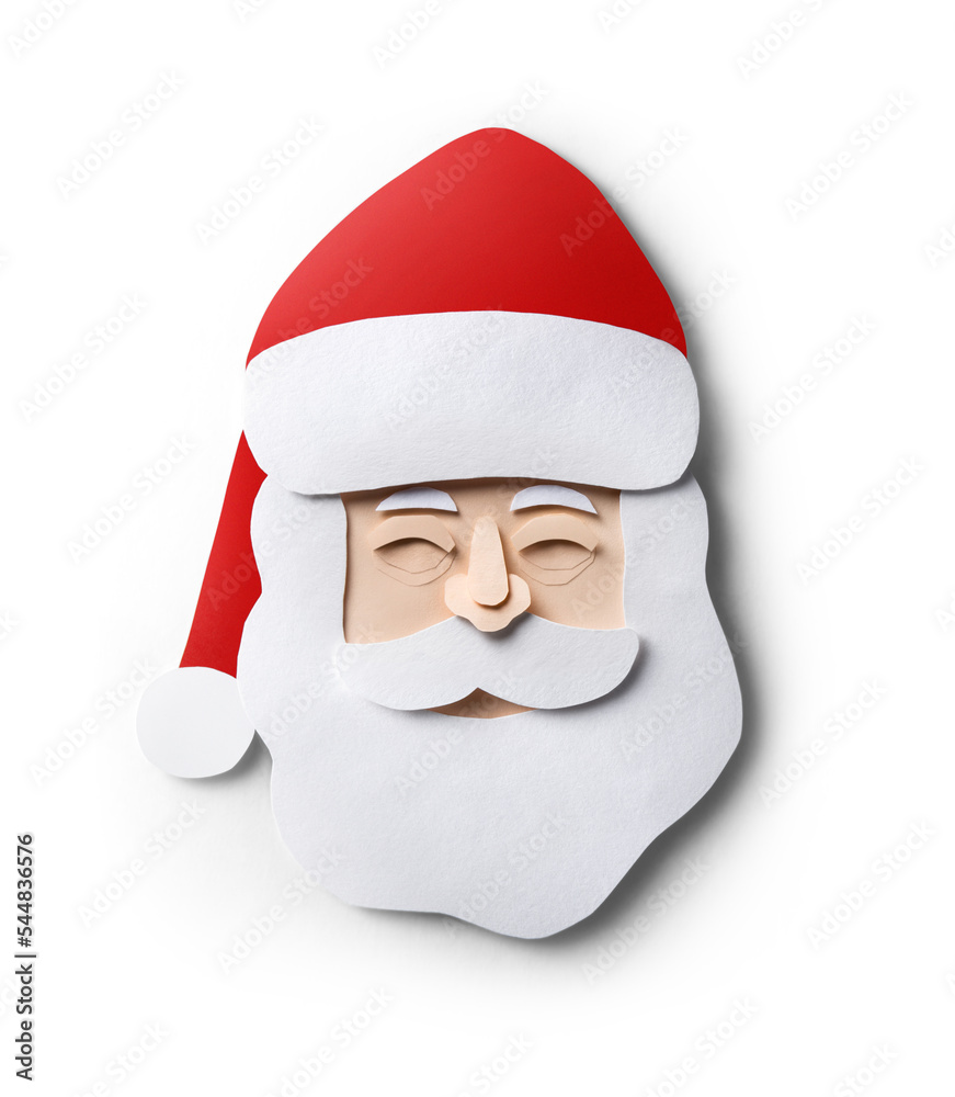 Santa Claus face paper cut out layer shape on white background. Cut from real paper, hand craft artwork. Santa Claus face paper cut out layer shape on white background. Cut from real paper, hand craft artwork.