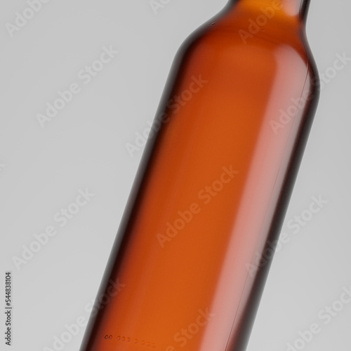 Mockup, template, packaging without a label. Brown bottles of beer stand on a white background. 3d render, 3d illustration