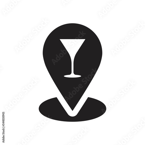 Pub location icon. Bar pinpoint.  isolated on white background. Vector illustration