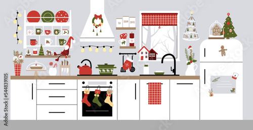 Christmas kitchen interior in scandinavian style
