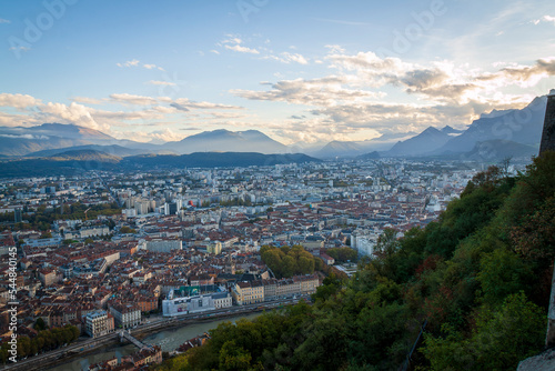 Grenoble France 11 2021 view of Grenoble from the heights of the Bastille, the city is known for its cable car which is nicknamed "the bubbles" © JulieMeneghin