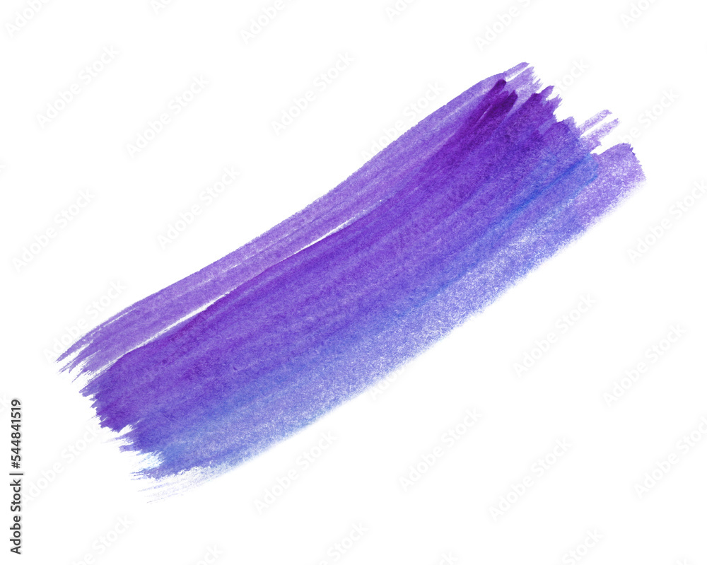 Purple paint stroke drawn with brush on white background, top view Purple paint stroke drawn with brush on white background, top view