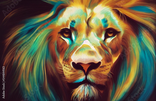 Lion king of beasts abstract art , big cat background, colorful lion portrait , predator concept art