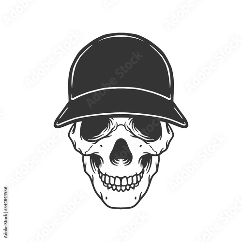 Skull in Baseball Cap Vector Illustration. Design element for logo, apparel sign, poster, card, banner
