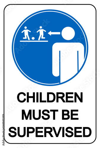 Children must be supervised at playground. Warning mandatory sign with text.