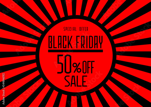50 Percent OFF Discount on an abstract black Friday vector illustration. 