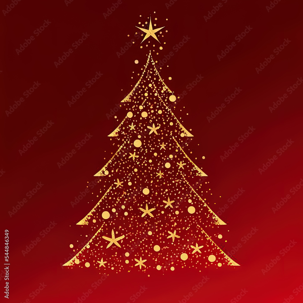 abstract stylised Christmas tree on a plain red background