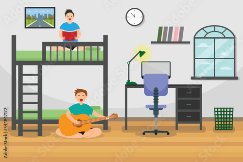 Two male roommates enjoying leisure time together